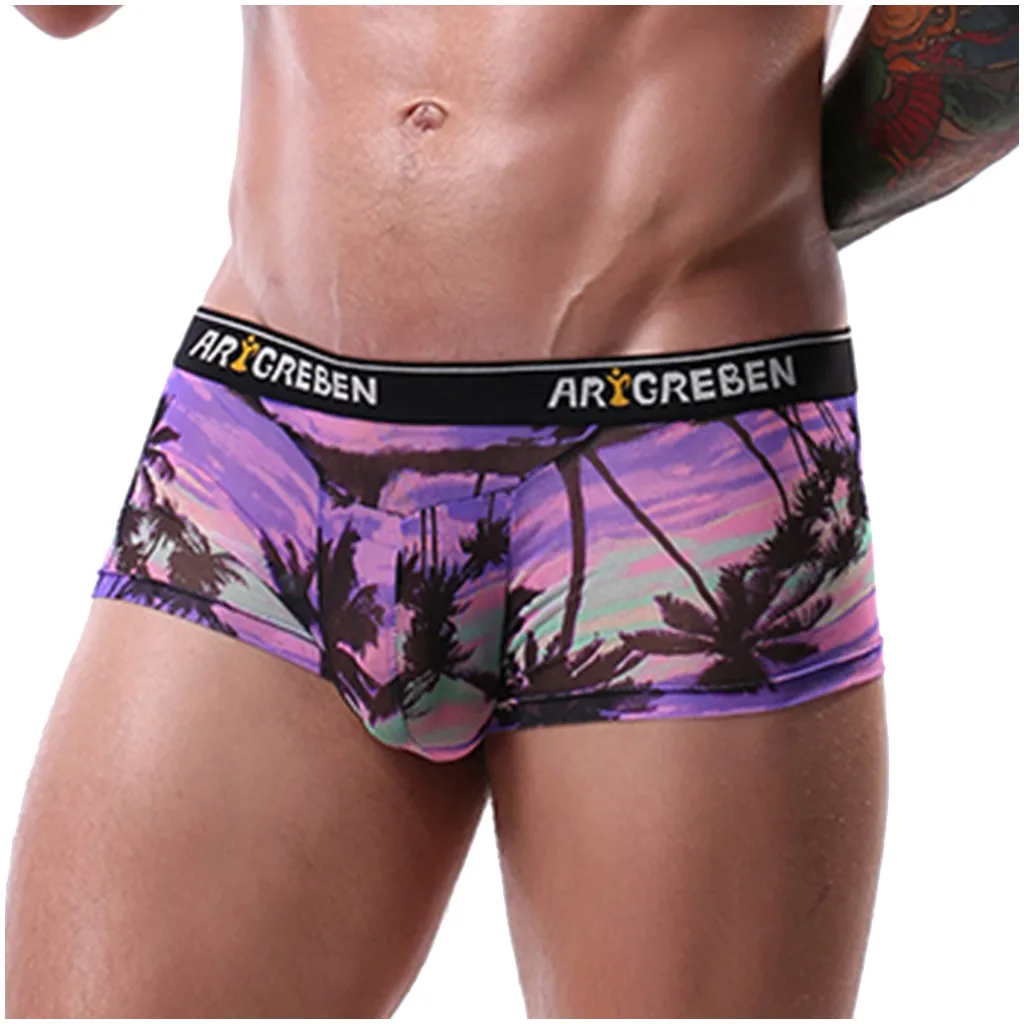 Мужские боксеры нижнее белье с гавайским принтом мужские одноцветные шорты