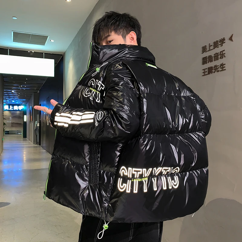 Fashion Mens 2022 Winter  White Duck Down Jacket Outwear Stand Collar Bright Down Parkas Thick Warm Top Coat Waterproof Clothing