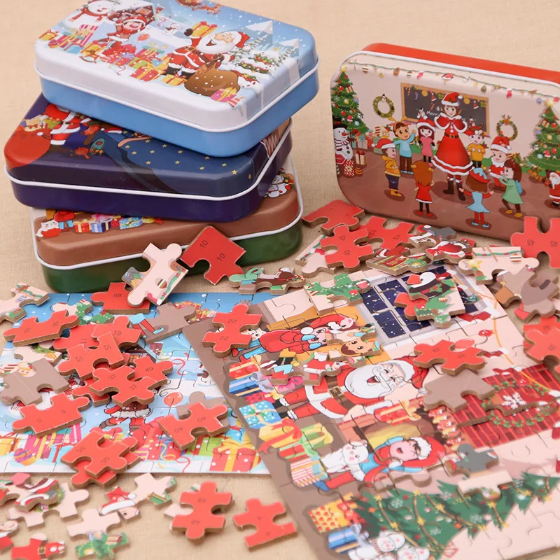 60 шт. деревянные головоломки обучающие игрушки для детей мультфильм Санта Клаус деревянные головоломки для детей, рождественский подарок д...