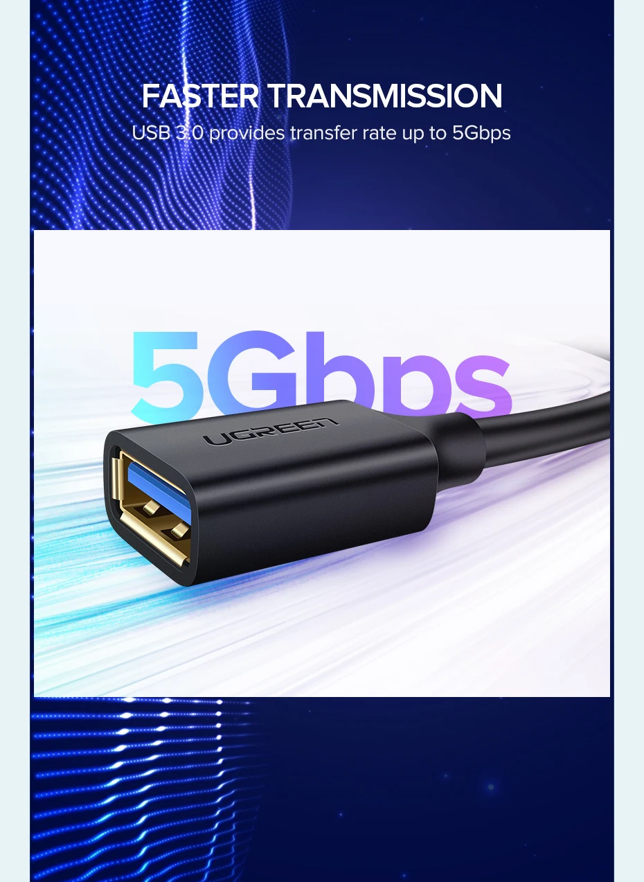 Ugreen USB кабель-удлинитель USB 3,0 кабель для умный принтер PS4 SSD USB3.0 2,0 для удлинителя данных шнур мини USB кабель-удлинитель