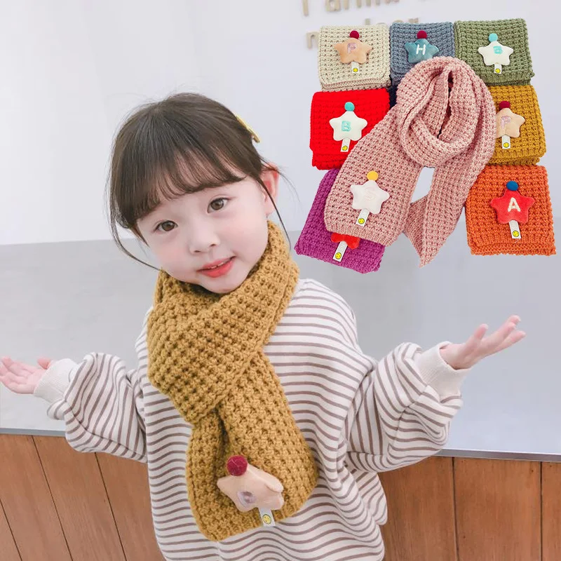 

Шарф детский шерстяной длинный, корейский стиль, с мультяшными звездами