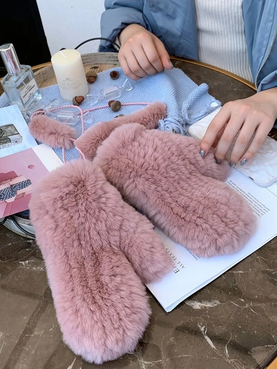 Glaforny новые зимние женские Настоящий мех кролика перчатки вязаные Настоящий мех кролика варежки горячая распродажа Женские теплые мягкие