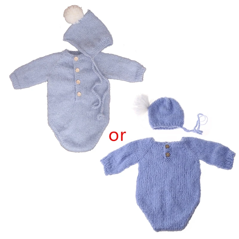 

Crochet Mohair Baby Clothes Newborn Photography Props Girls Boys Hats Romper Set