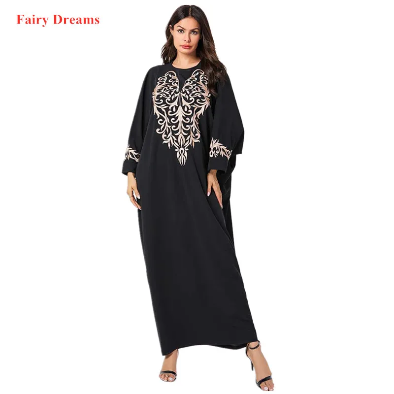 Женская Абая Пакистанская модель свободная Черная одежда вышивка кафтан хиджаб