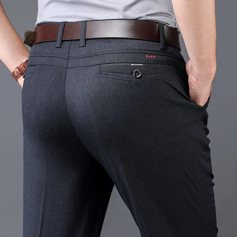 

Men's Thin Summer Suit Pants New Business Casual Straight Loose Elastic Pants Brand Trousers Classic Style Plus Size 30 40 42