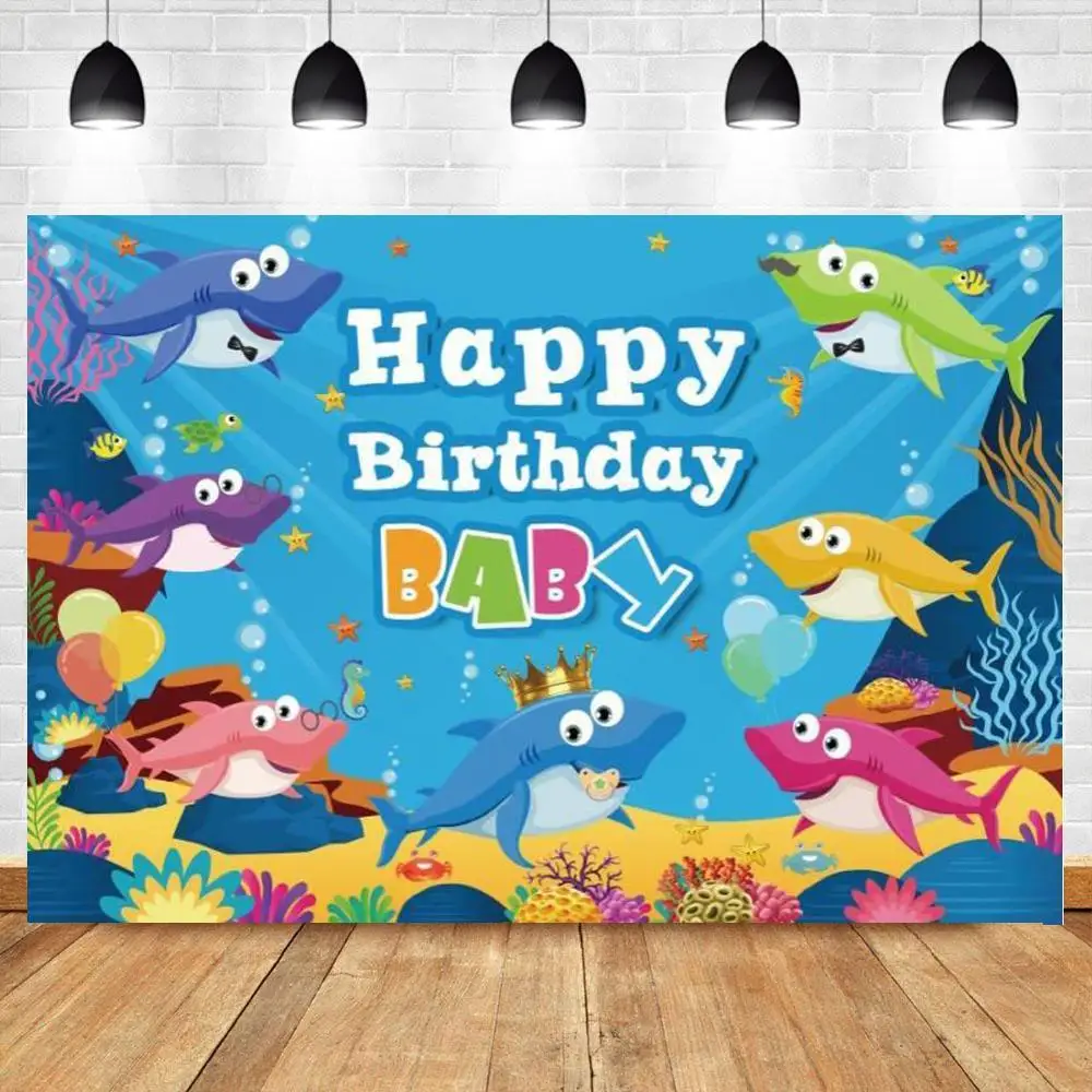 

Shark Birthday Party photography backdrops Cartoon Coral Photo Backgrounds Birthday Party photo background