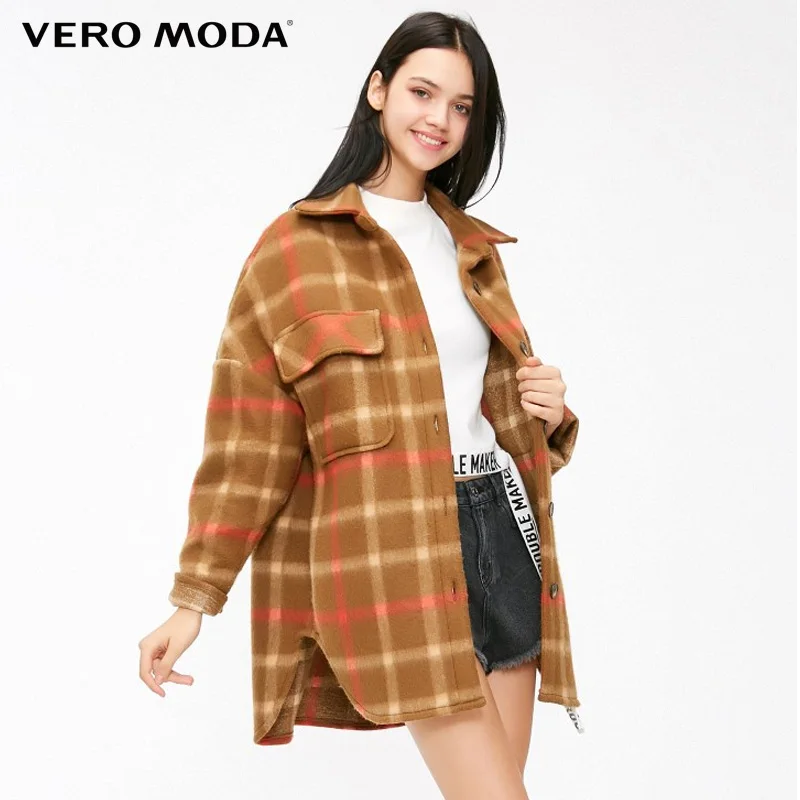 Vero Moda женское осеннее клетчатое пальто карманами свободного кроя куртка женская