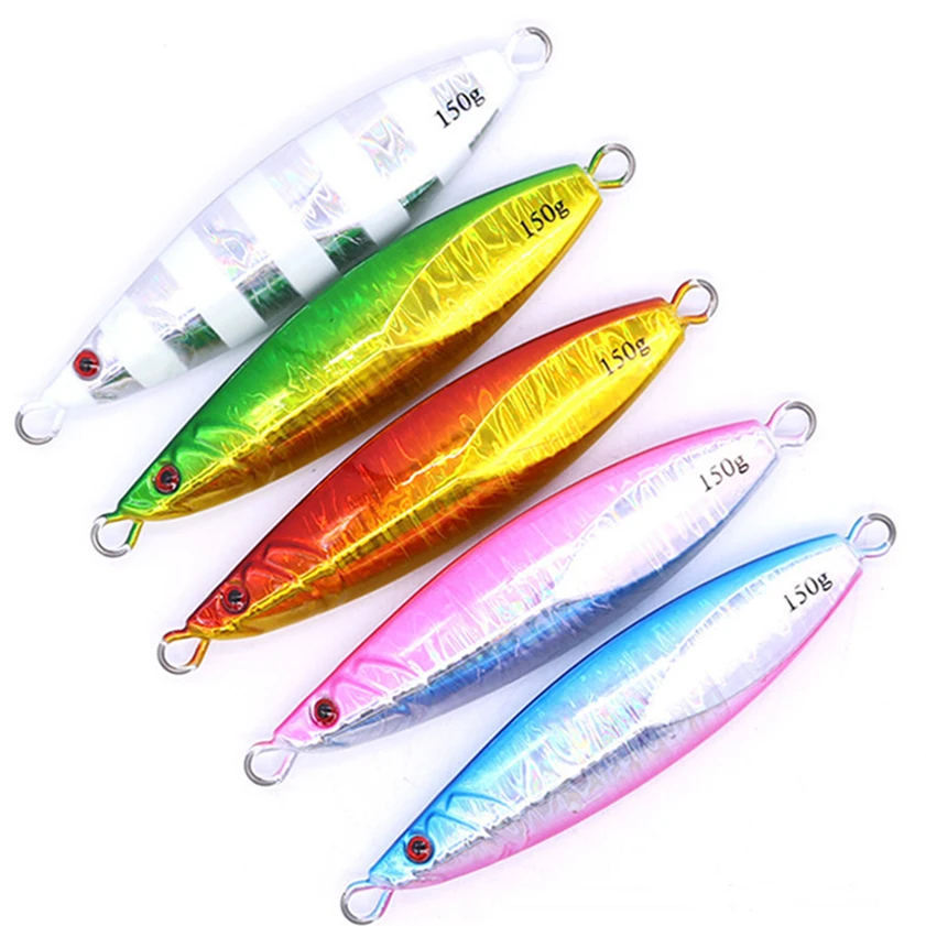 

CASTFUN Strobe Slow Jigs Metal Jigging Lure 5pcs/lot 80g 100g 150g Saltwater Fishing Lure Sea Fishing Slow Jig Glow