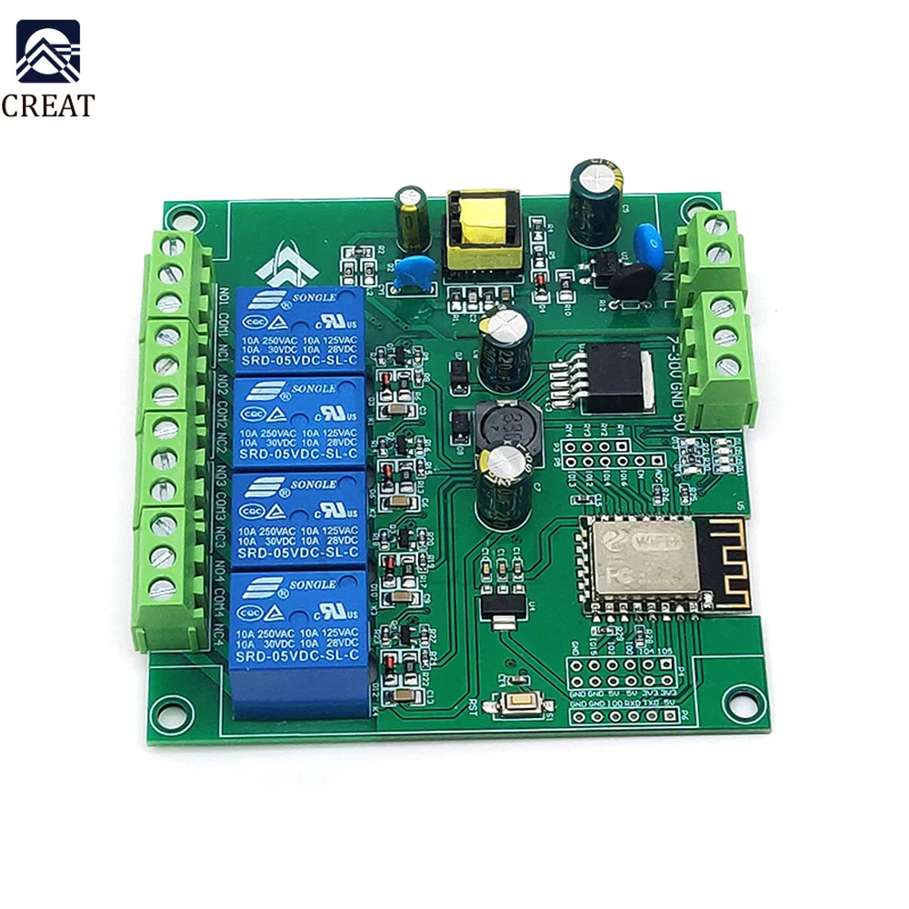

4 Channel Relay ESP8266 ESP-12F WiFi Programmable Development Module for IOT Arduino AC 90-250V/DC 7-30V Power Supply