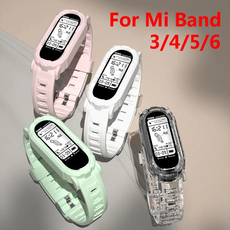 

For Xiaomi Mi Band 3 4 5 6 Wristband Clear Replacement Sports Bracelet Pink Green Color Wrist Bands Strap Belt for Miband6 3 4 5