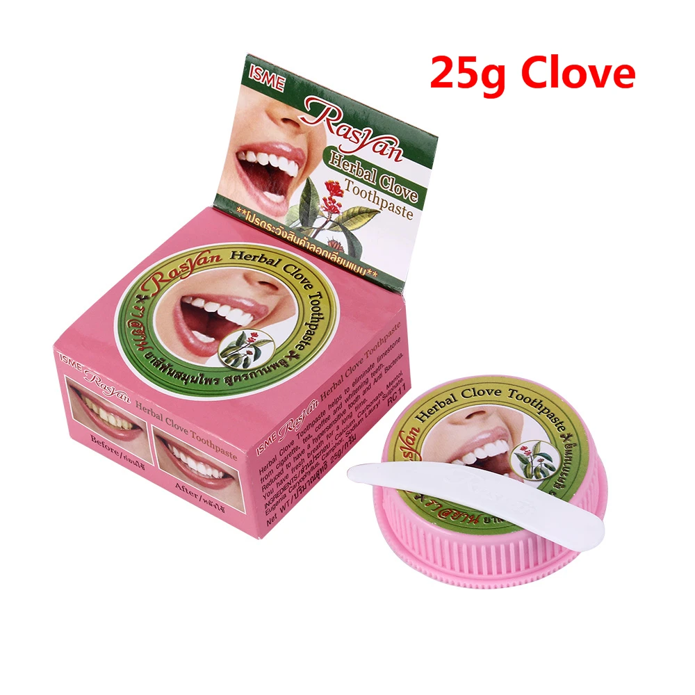 25g Clove 25 г 10 г тайская травяная зубная паста Гвоздика мятный кокосовый вкус отбеливающий порошок для удаления зубного налета Стоматологическая Антибактериальная - Цвет: 25g Clove
