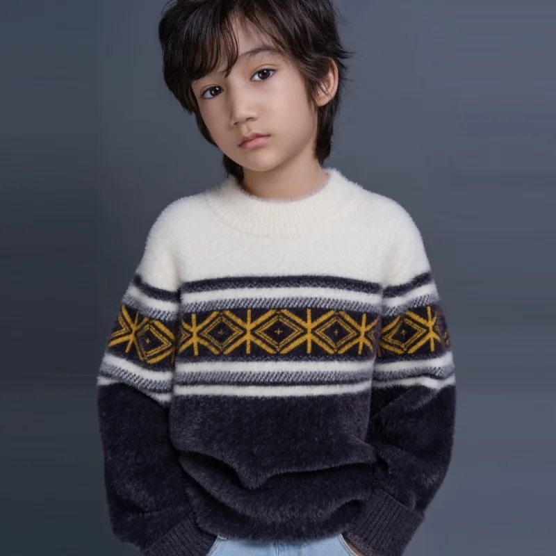 

Вязаный свитер для мальчика 7 - 14 лет, зимний утепленный вязаный пуловер, детские мягкие хлопковые свитера, топы для детей-подростков