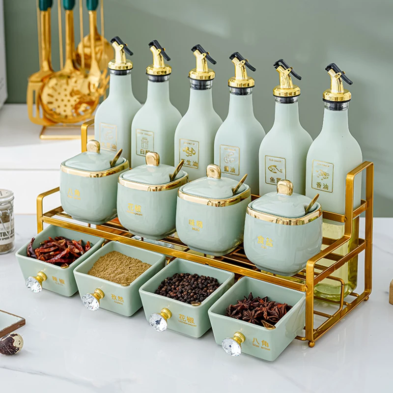 ceramic spices kitchen storage jars with lids spoon oil spray bottle spice jar spice organizer condimenteros kitchen gadget sets free global shipping