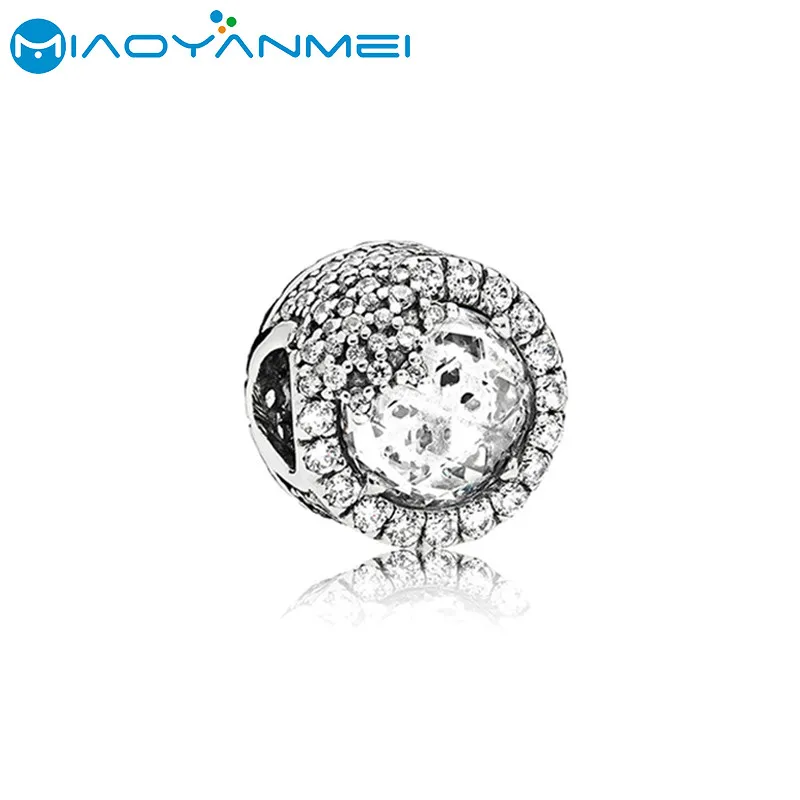 Бусины из серебра 2020 пробы со сверкающими снежинками для браслетов Пандоры