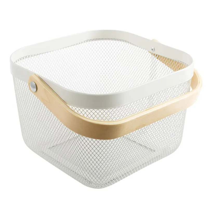 

Portable Storage Basket Wire Basket Wooden Handle Barbed Wire Laundry Basket Fruit Basket Panier De Rangement Simple Room Decor