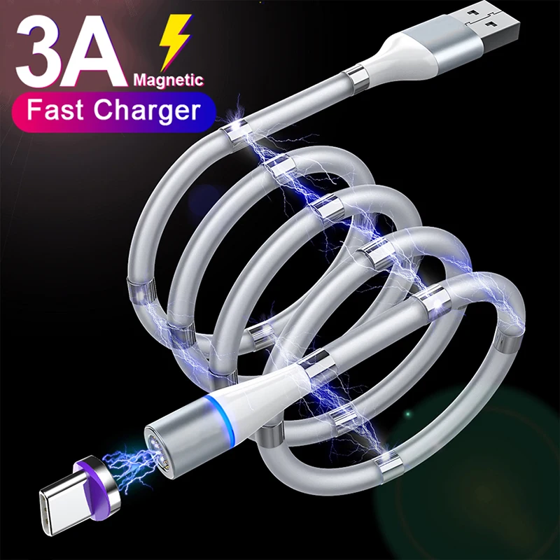 

3A Micro USB Type C Magnetic Cable Mobile Phone Fast Charging Data Cord Magnet Telescopic Type-C Line For iPhone 12 Xiaomi 11 10