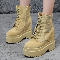 military women suede leather ankle boots platform wedge high heel buckle lace up combat oxfords creepers punk goth casual party