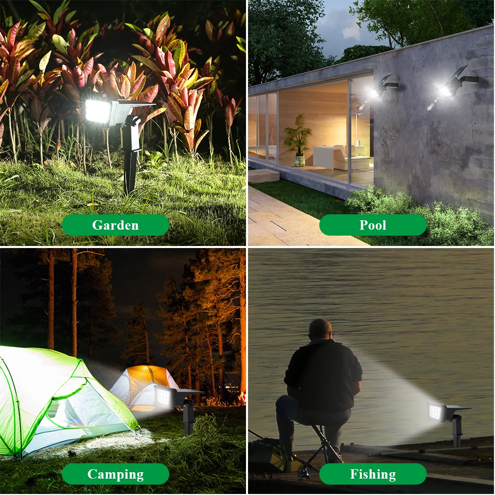 

Solar Garden Spotlight Outdoor Waterproof 12 LEDs 2-in-1 Solar In-Ground Landscape Spotlights & LED Wall Lamps with Adjustable