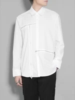 mens long sleeve shirt spring new lapel white irregular zipper splicing design youth fashion trend casual versatile version