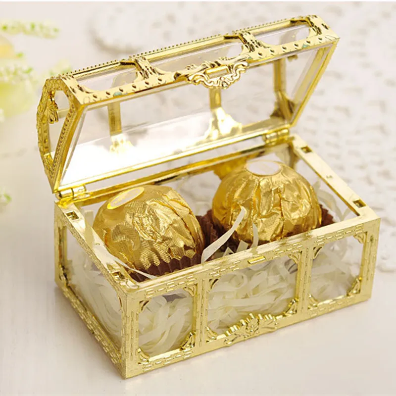 

Treasure Chest Candy Gift Box Boite Dragees De Mariage Transparent Wedding Candy Gift Boxes Plastic Clear Wrapping Packaging