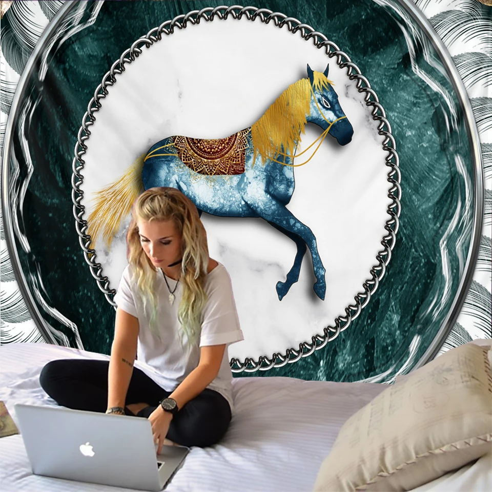

Indian Elephant Horse Tapestry Tribal Totem Badge Mandala Bohemia Wall Hanging Hippie Beach Thin Blanket Yoga Shawl Mat