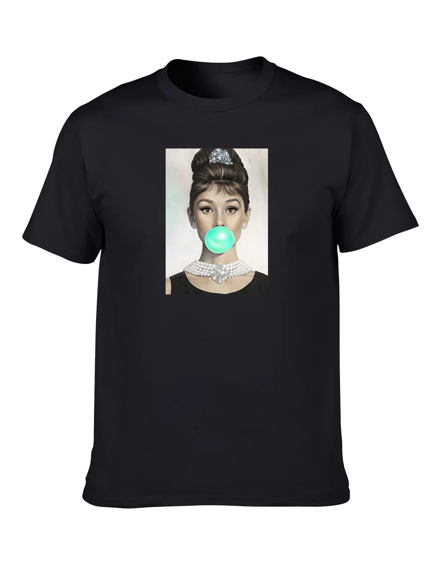 Одри Хепберн и синей жевательной резинкой принт 100% хлопок футболка Повседневная