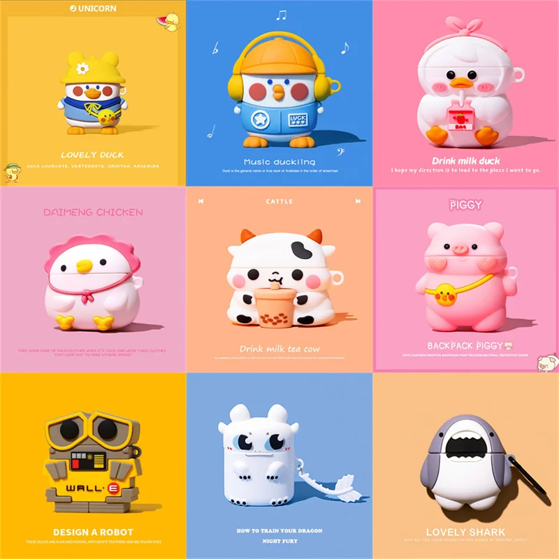 

For Apple AirPods 1 2 Pro Case Cute Cartoon Duck Chicken Piggy Robot Shark Silicone Water Proof Shockproof Anti-fall Lovely Case