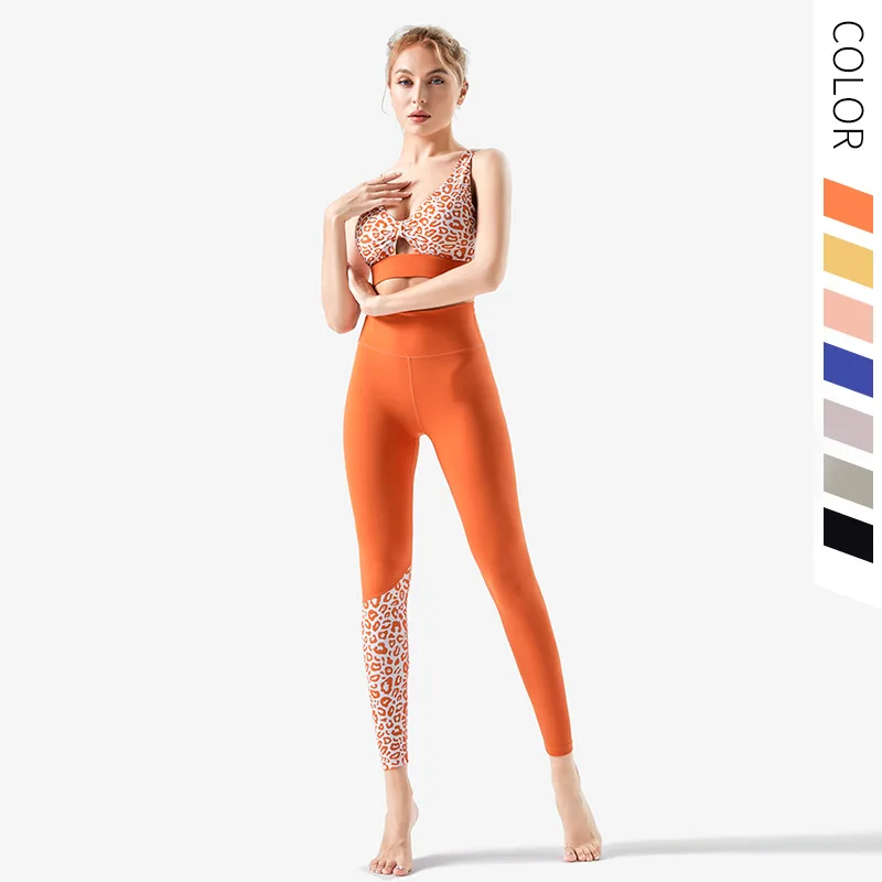 

Leopard Print Removable Padded Top Yoga Set Sports Suit Fitness Set Sport Shirt and Leggings Set Workout Woman Gym Clothes