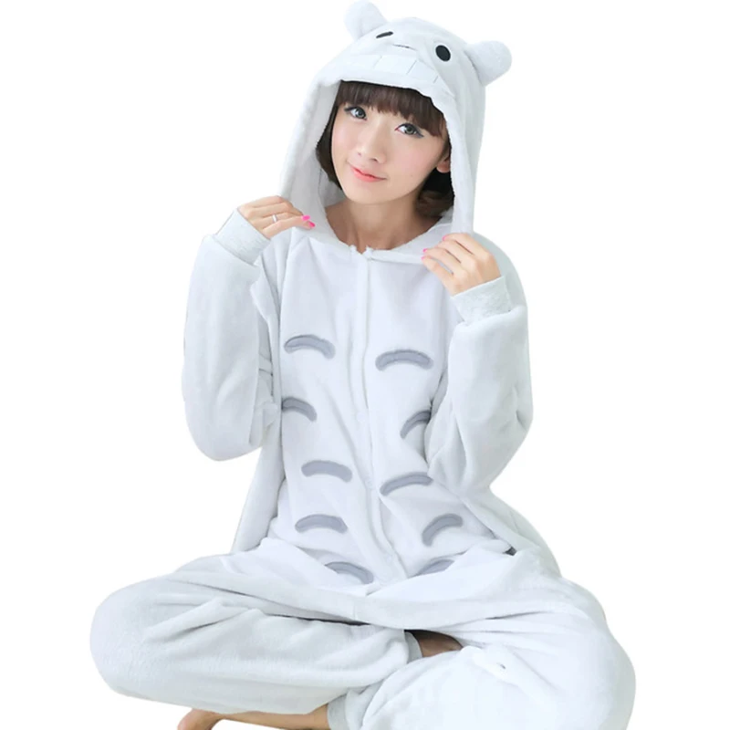 Totoro Кигуруми Единорог женские пижамы наборы зима с капюшоном животных комбинезоны костюм для тематической вечеринки пижамы Ночная рубашка пижамный комплект - Цвет: Totoro