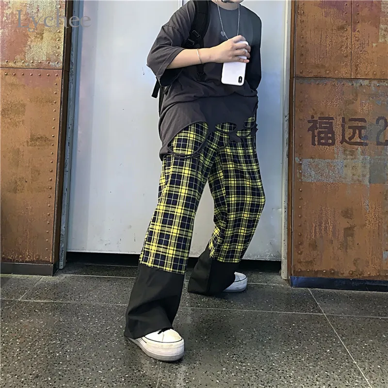 Женские клетчатые брюки Lychee в стиле Харадзюку свободные осенние женские с