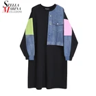 Новое прямое весеннее женское платье с длинным рукавом размера плюс, джинсовое лоскутное женское уникальное уличное повседневное платье, Стильное женское платье 8051