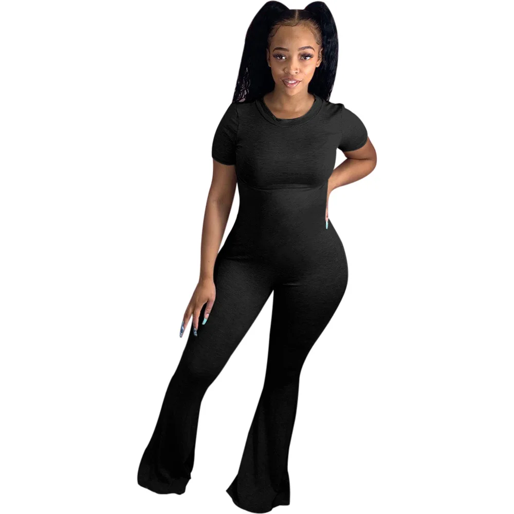 

Zoctuo Solid Casual Jumpsuits For Women O-Neck Sexy Jumpsuit Short Sleeve Classic Fashion Boot Cut Jumpsuit Wide Leg Romper