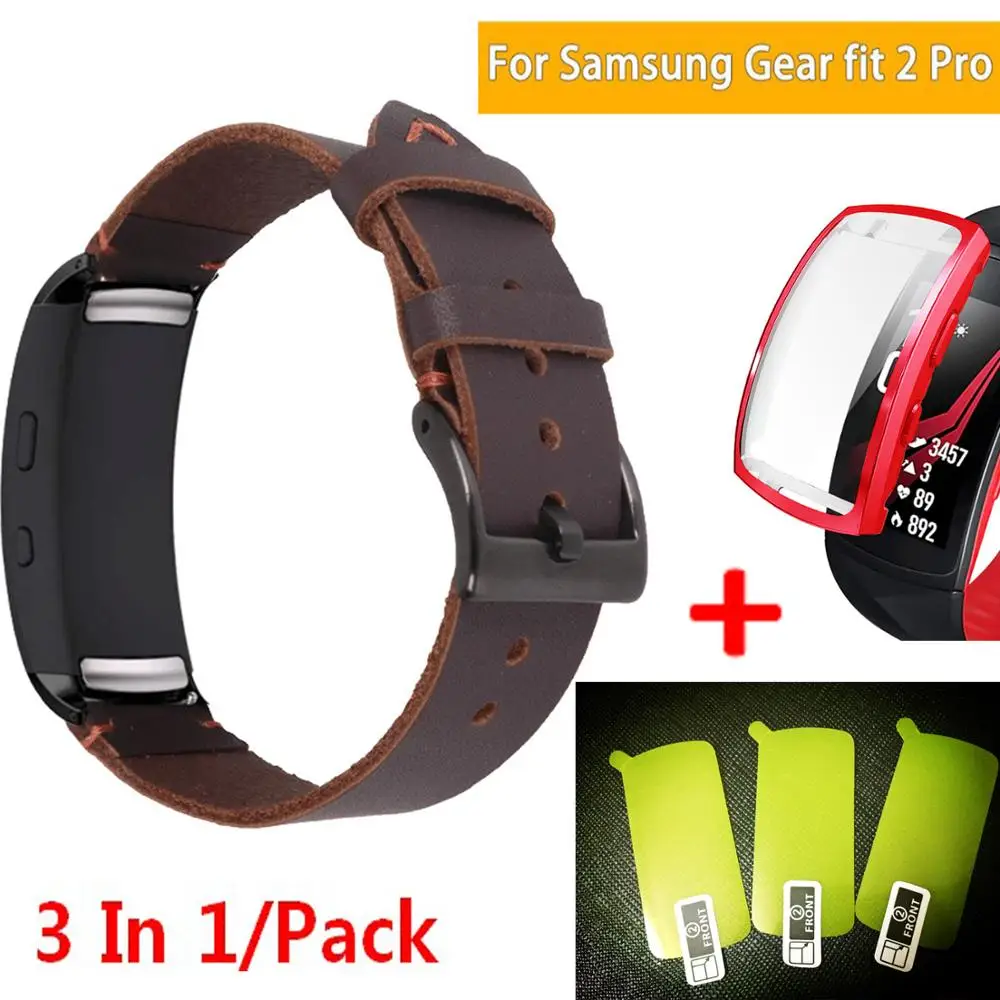 Кожаный ремешок для часов 3 в 1 Samsung Gear Fit2 Pro Защитная пленка экрана Fit 2 защитный