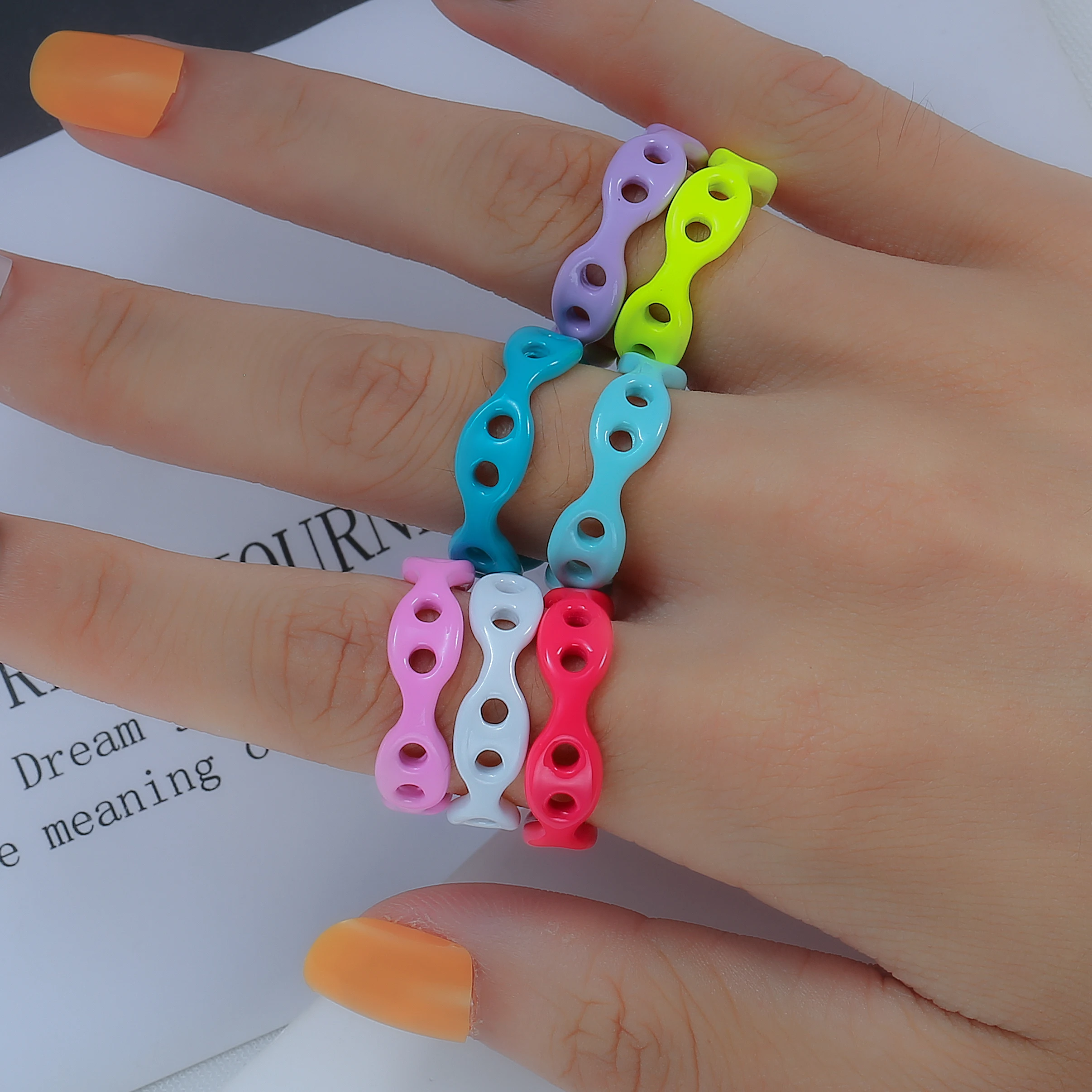 Женское неоновое кольцо из меди разноцветное регулируемое обручальное