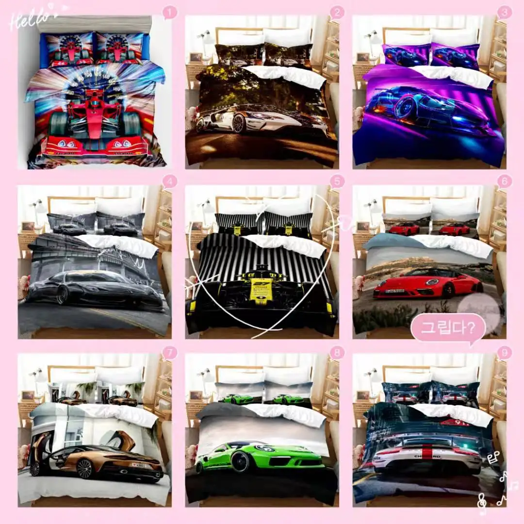 

Комплекты постельного белья с 3D-принтом гоночного автомобиля, пододеяльник и наволочка, домашний текстиль, роскошный комплект постельного ...
