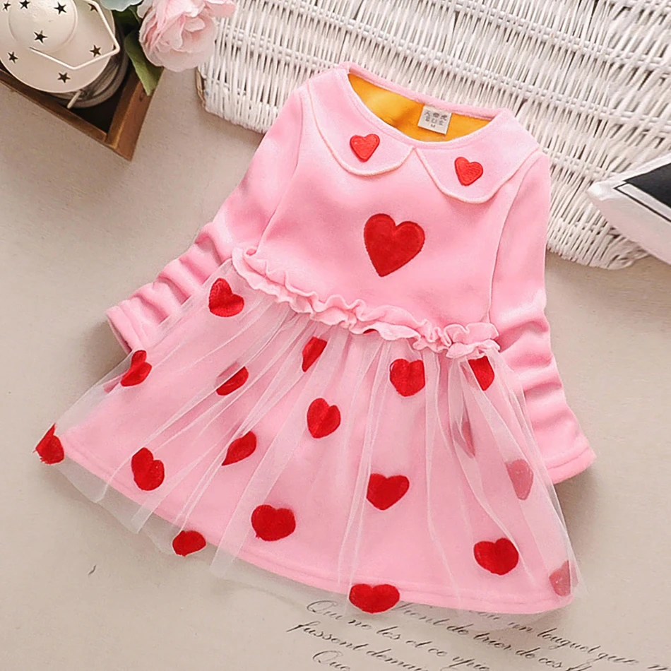 

New Dress For Baby Girls Valentines Days Love Print Outfit Clothes Toddler Kid Patchwork Long Sleeve Tutu Dress Costume