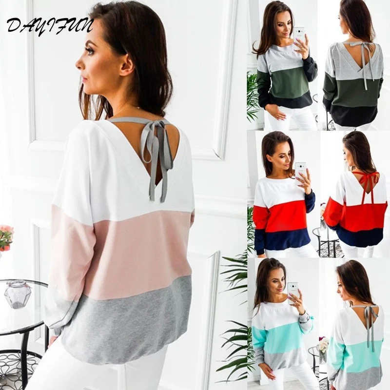 DAYIFUN осень 2020 Повседневная Женская толстовка с длинным рукавом в стиле пэчворк