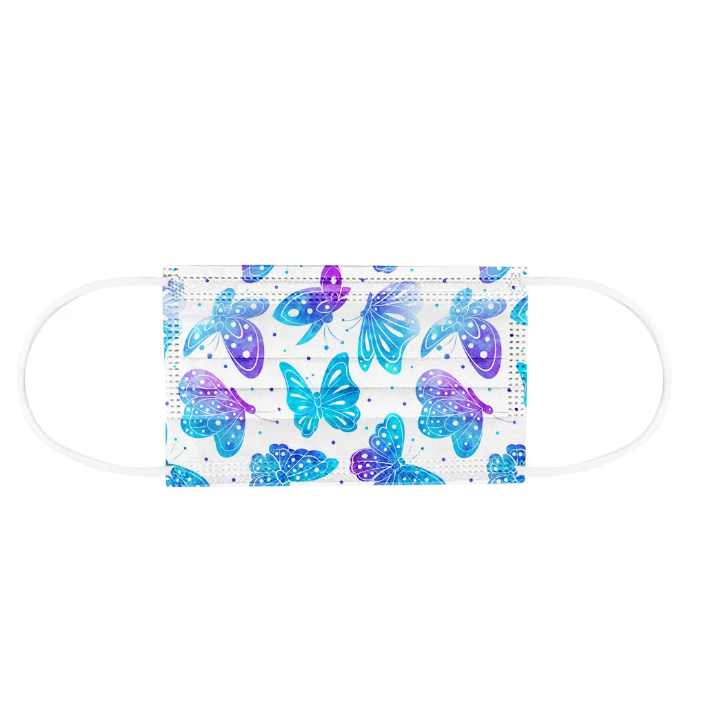 

50pc Adult's Butterfly Printed Mask Disposable Protective Face Masks Headband masques mascarilla S mascarilla #