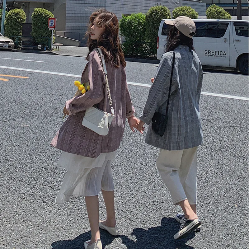 

Fashion Autumn Women Plaid Blazers And Jackets Short Casual Suit Slim Single-breasted Business Female Blazer Coat Talever B3