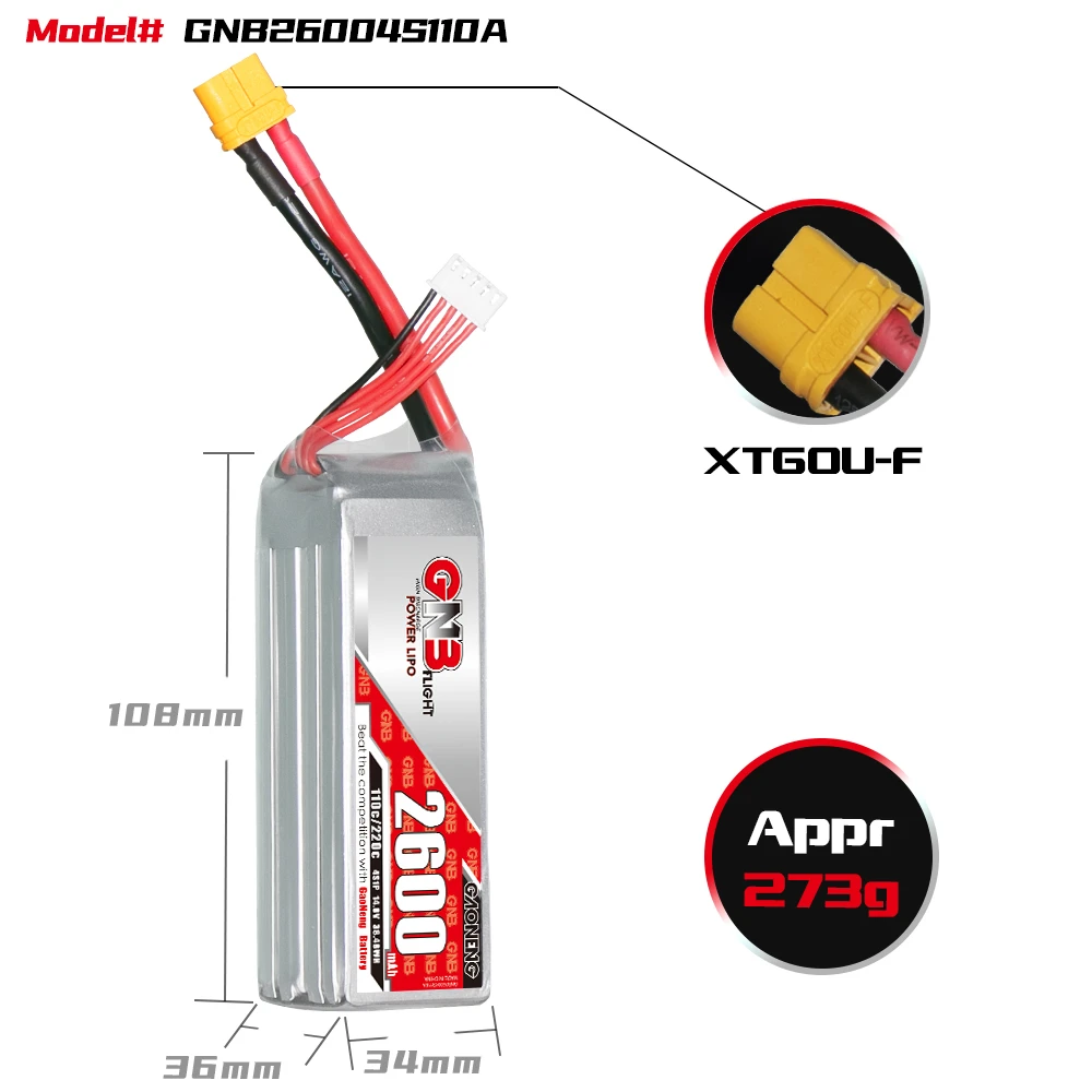 Аккумулятор Gaoneng GNB 2600 мАч 4S1P 14 8 в 110C/220C Lipo с разъемом XT60 для радиоуправляемого