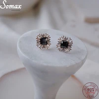real 925 sterling silver black gem plating 14k gold exquisite commuting stud earrings women gorgeous female jewelry accessories