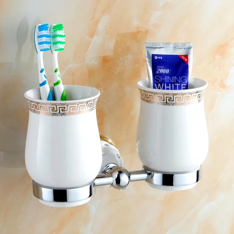 

Euorpe Antique Ceramic And Gold Crystal Bathroom Accessories Set Wall Towel Rack Plating Gold Hardware Hanging Style Suit