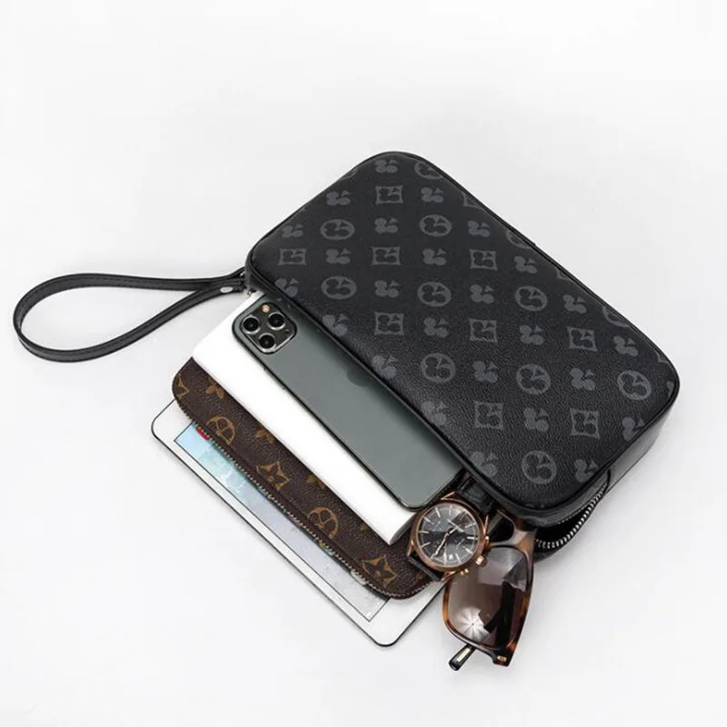 

2021New Vintage Men Clutch Bag Wrist Leather Classical Floral Clutch Handbags Phone Pocket Zipper Purse Coin Holder Bag-Clutch