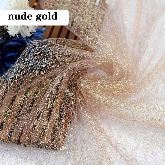 nude gold 1/2/5 м/лот блеск золотой нитью тюль ткань, Сетчатое платье с блестками для сцены вечерние свадебное платье юбки украшения DIY ткани - Цвет: nude gold