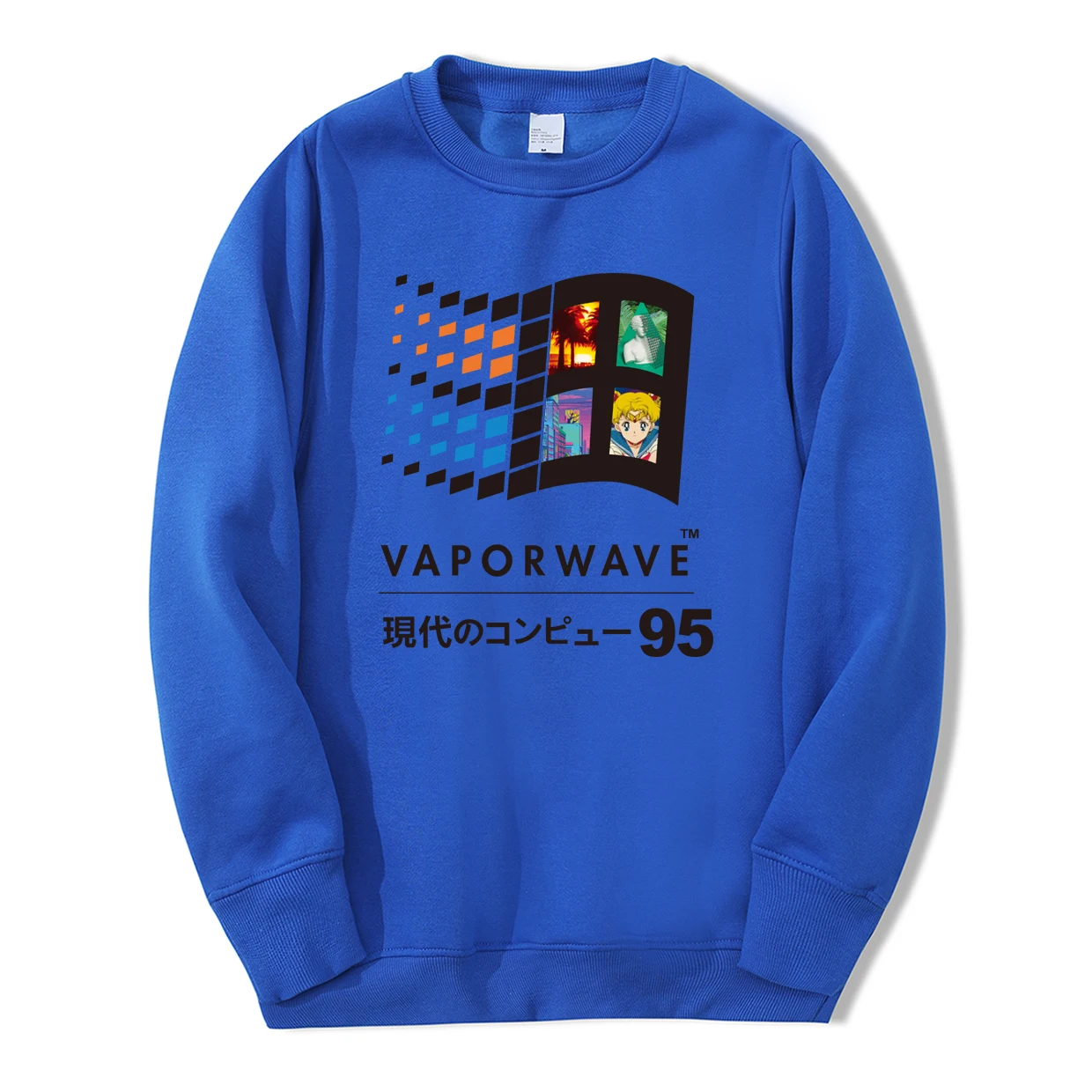 Весна Зима Vaporwave винтажный Ретро японский аниме эстетический мужской свитер толстовки хип хоп Уличная Повседневная спортивная одежда - Цвет: Blue 6