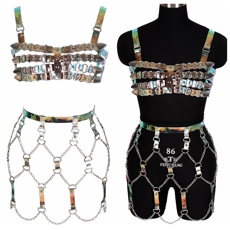 Кожаный комплект нижнего белья Pastel Goth ремни кольцо-цепочка бандажный