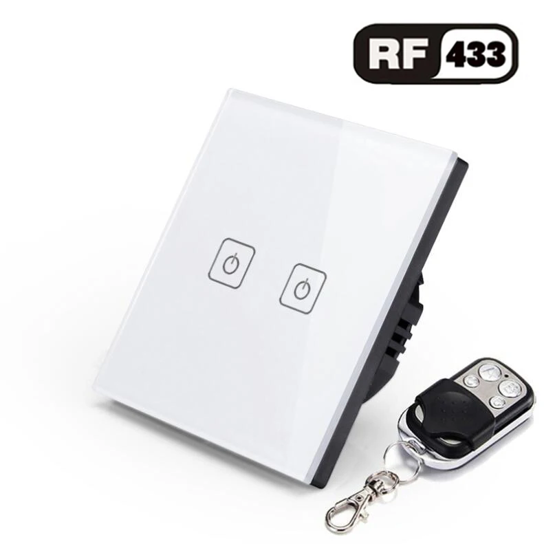 2gang Switch with RC ЕС/Великобритания Стандартный 1/2/3 Беспроводной дистанционного Управление светильник переключатели, система автоматического управления "умный дом" RF433 дистанционного Управление настенный сенсорный переключатель - Цвет: 2gang Switch with RC