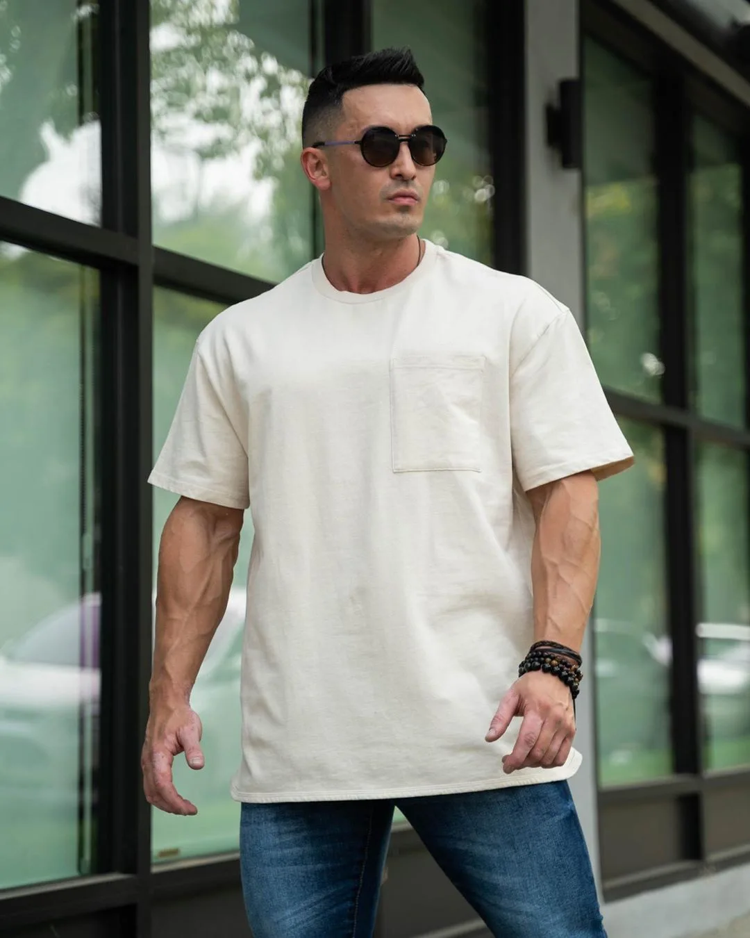 

Мужская хлопковая футболка с коротким рукавом, с карманами