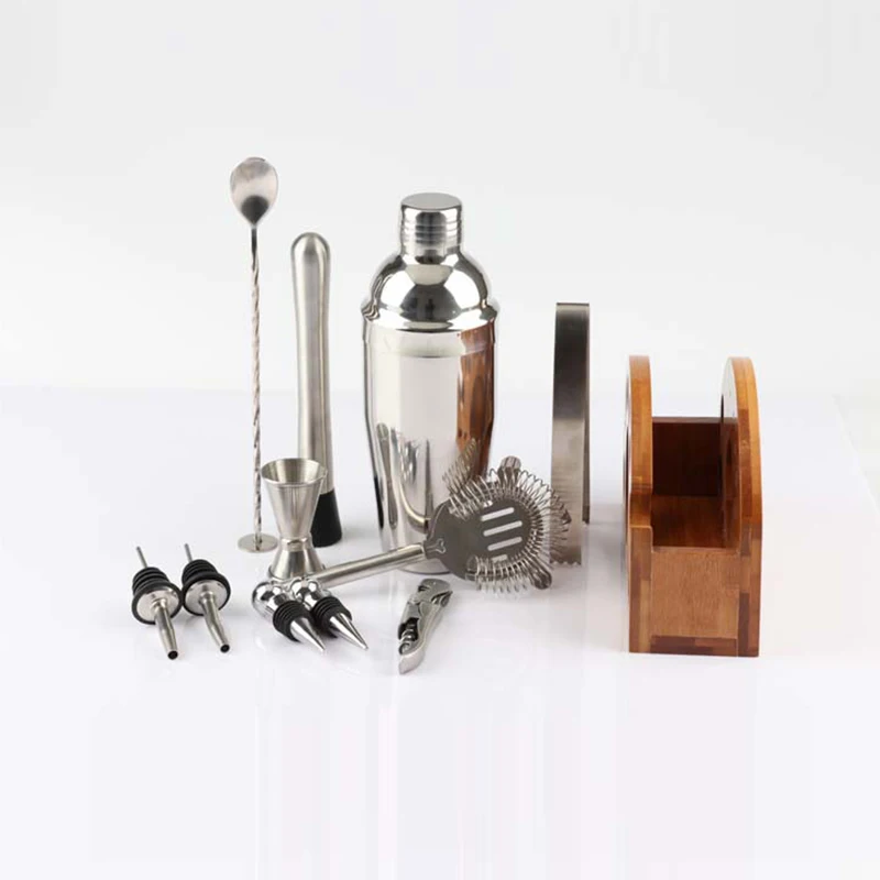

12pcs/set Bartender Kit with Stand Stainless Steel Cocktail Shaker Set Martini Shaker Jigger Strainer Bar Mixer Spoon I8