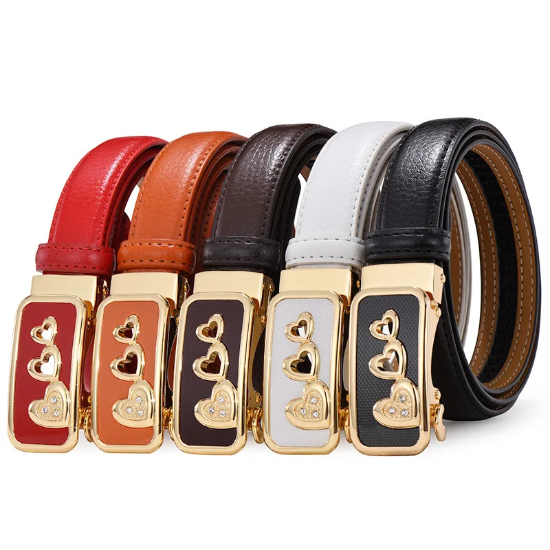 Женский ремень из натуральной кожи с автоматической пряжкой и сердечком 2019 |